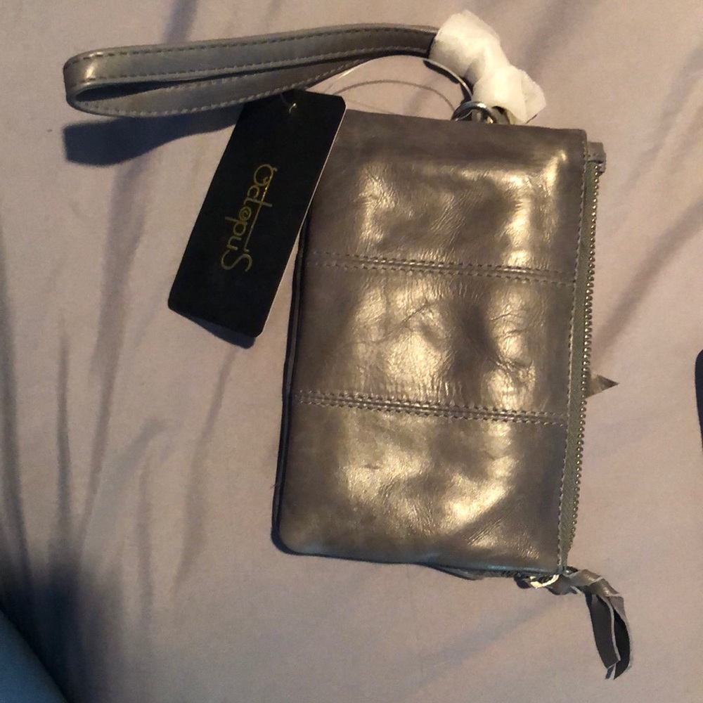 Gray soft leather wristlet